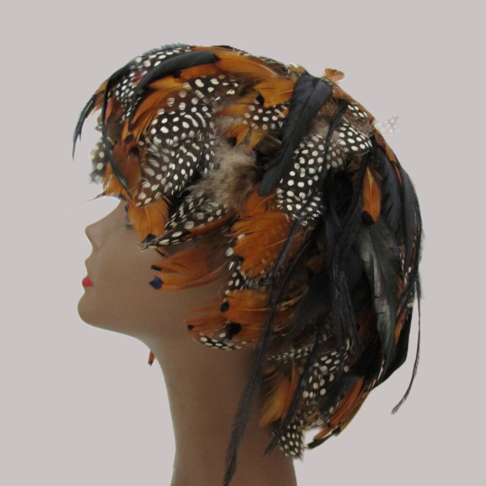 Exploding Feathers Cloche Wig Hat Multi Brown Bla… - image 6